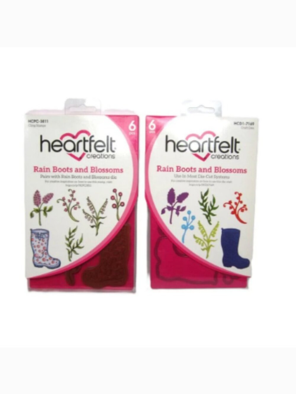 Heartfelt Creations Rain Boots and Blossoms Cling Stamps & Craft Dies NEW